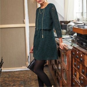 Sezane Dark Green Lace Midi Dress